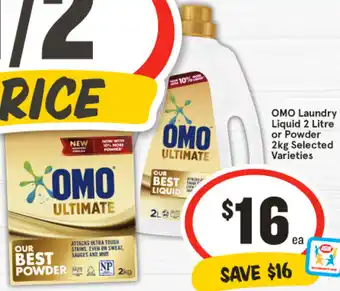 IGA OMO Laundry Liquid 2 Litre or Powder 2kg offer