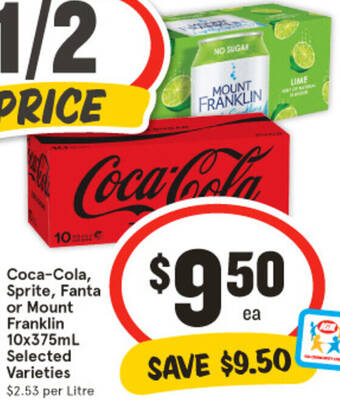 IGA Coca-Cola, Sprite, Fanta or Mount Franklin 10x375mL offer