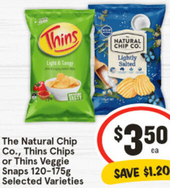 IGA The Natural Chip Co., Thins Chips or Thins Veggie Snaps 120-175g offer