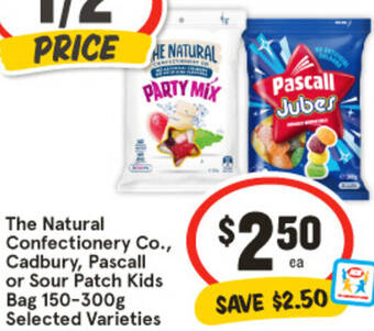 IGA The Natural Confectionery Co., Cadbury, Pascall or Sour Patch Kids Bag 150-300g offer