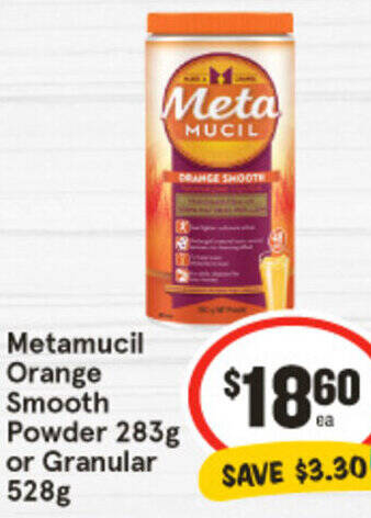IGA Metamucil Orange Smooth Powder 283g or Granular 528g offer