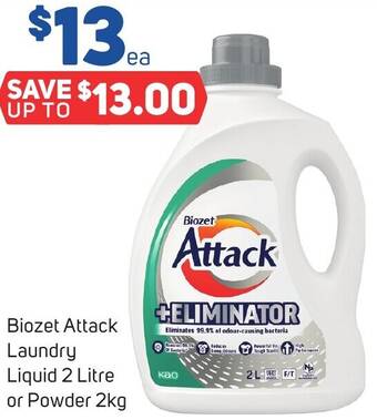Foodland Biozet Attack Laundry Liquid 2 Litre or Powder 2kg offer