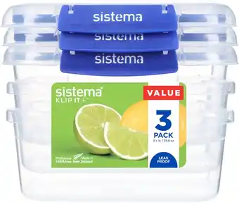 Sistema 3-pack klip it plus rectangle containers 1-litre