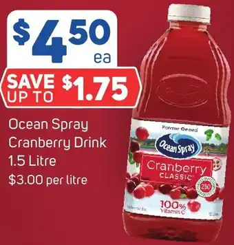 Foodland Ocean Spray Cranberry Drink 1.5 Litre offer