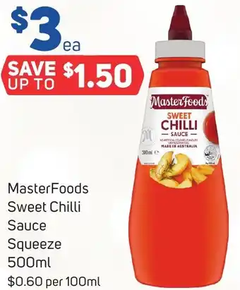Foodland MasterFoods Sweet Chilli Sauce Squeeze 500ml offer