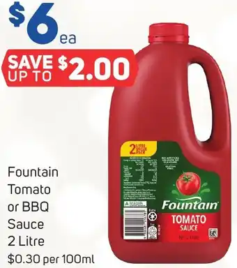 Foodland Fountain Tomato or BBQ Sauce 2 Litre offer