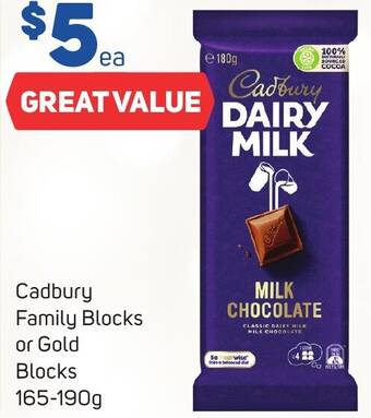 Foodland Cadbury Family Blocks or Gold Blocks 165-190g offer
