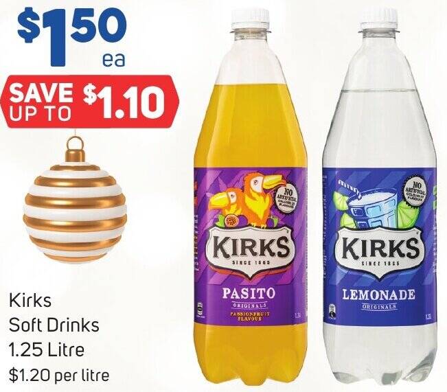 Kirks Soft Drinks 1.25 Litre offer at Foodland