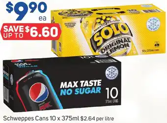 Foodland Schweppes Cans 10 x 375ml offer