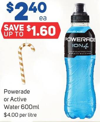 Foodland Powerade or Active Water 600ml offer