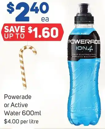 Foodland Powerade or Active Water 600ml offer