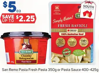 Foodland San Remo Pasta Fresh Pasta 350g or Pasta Sauce 400-425g offer