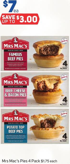Foodland Mrs Mac's Pies 4 Pack offer