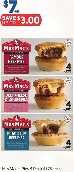 Foodland Mrs Mac's Pies 4 Pack offer
