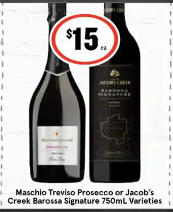IGA Liquor Maschio Treviso Presecco or Jacob's Creek Barossa Signature 750mL Varieties offer