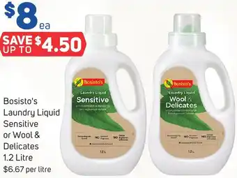 Foodland Bosisto's Laundry Liquid Sensitive or Wool & Delicates 1.2 Litre offer