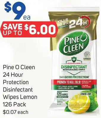 Pine O Cleen 24 Hour Protection Disinfectant Wipes Lemon 126 Pack