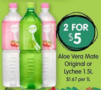 Spudshed Aloe Vera Mate Original or Lychee 1.5L offer