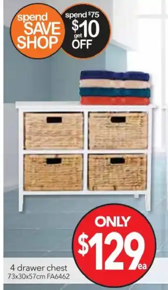 Cheap as Chips 4 Drawer Chest 73x30x57cm - FA6462 offer