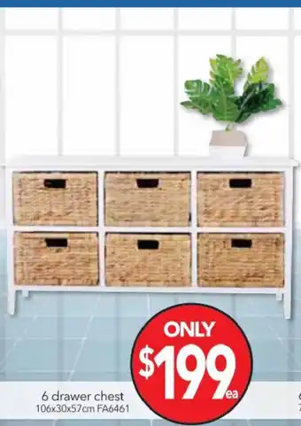 Cheap as Chips 6 Drawer Chest 106x30x57cm - FA6461 offer