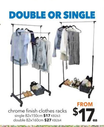 Cheap as Chips Chrome Finish Clothes Racks Single 82x150cm - KB263 offer