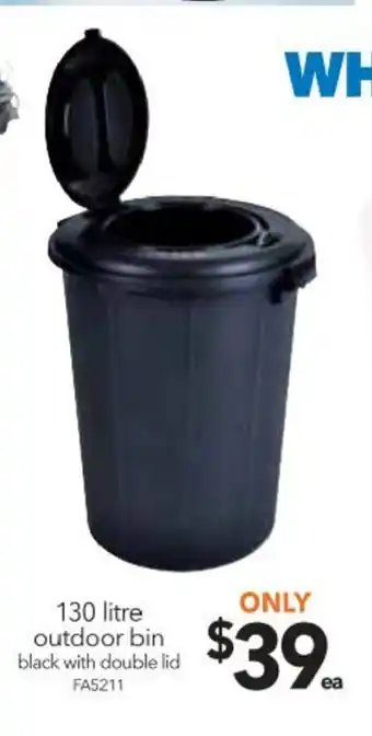Cheap as Chips 130 Litre Outdoor Bin Black with Double Lid - FA5211 offer