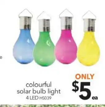 Cheap as Chips Colourful Solar Bulb Light 4 LED offer