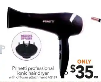 Cheap as Chips Prinetti Professional ionic Hair Dryer with Diffuser Attachment - AG129 offer