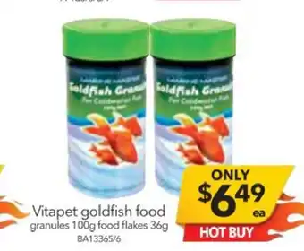 Cheap as Chips Vitapet Goldfish Food Granules 100g Food Flakes 36g offer