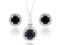 Shiels Sterling Silver Natural Enhanced Sapphire and White Zircon Set on Chain offer