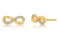 Shiels 9ct Yellow Gold Cubic Zirconia and Heart Embossed Infinity Stud Earrings offer