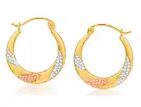 Shiels 9ct Yellow Gold, White Gold & Rose Gold Fancy Creole Hoop Earrings offer