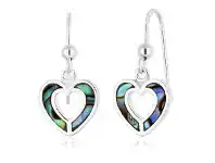 Sterling Silver Puava Shell Heart Hook Drop Earrings