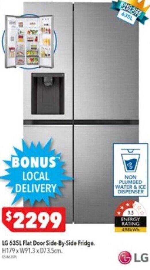 LG 635L Flat Door SideBySide Fridge offer at Harvey Norman