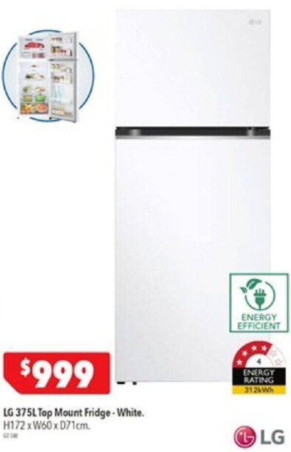 LG 375L Top Mount FridgeWhite offer at Harvey Norman