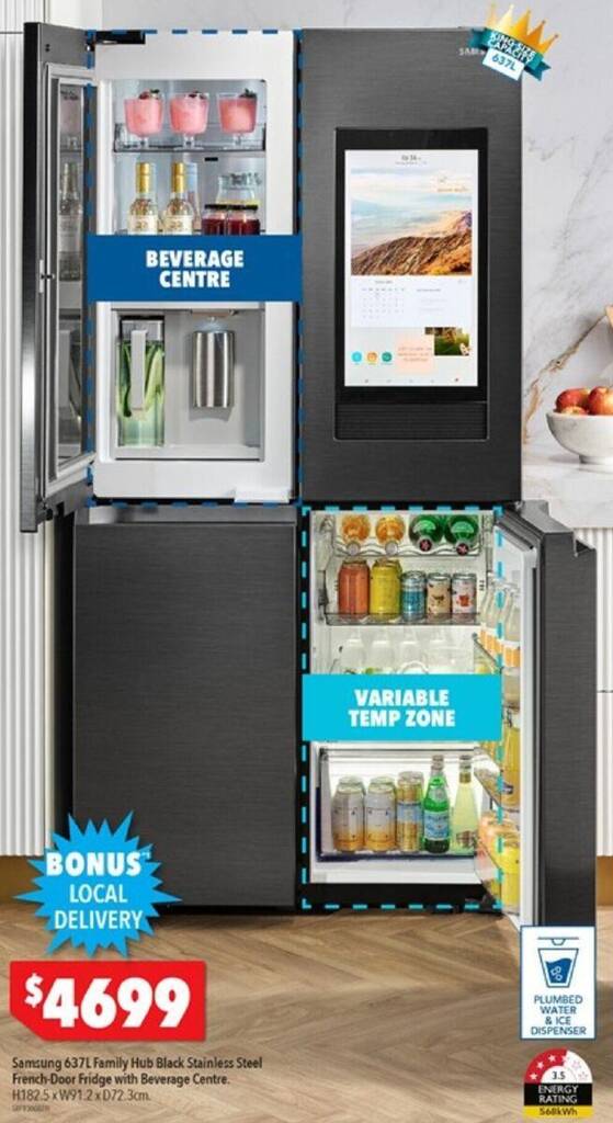 Samsung 637L Family Hub Black Stainless Steel FrenchDoor Fridge with