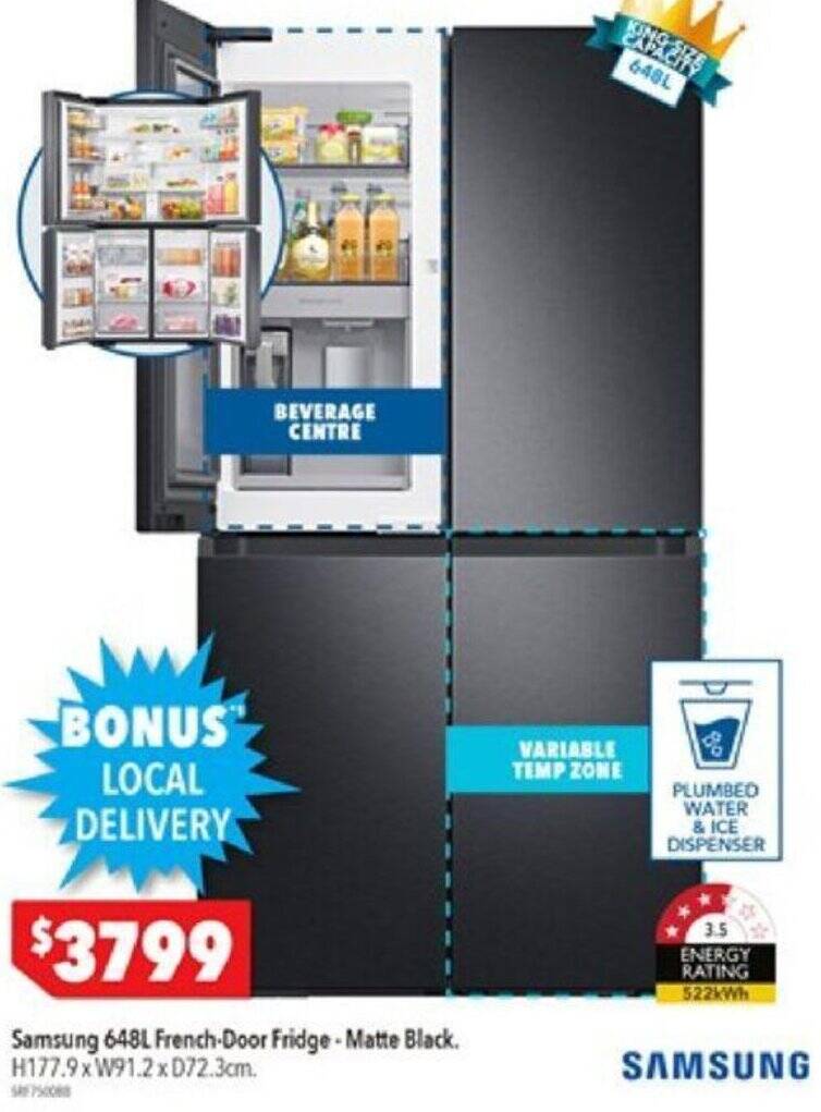 Samsung 648L FrenchDoor Fridge Matte Black offer at Harvey Norman