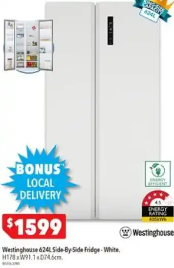 Harvey Norman Westinghouse 624L Side-By-Side Fridge-White offer