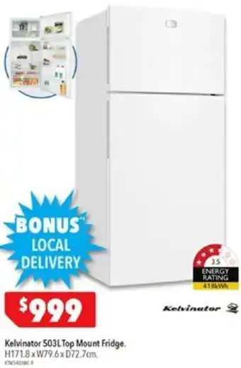 Kelvinator 503L Top Mount Fridge