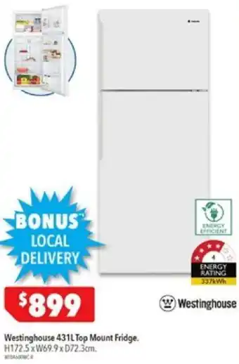 Harvey Norman Westinghouse 431L Top Mount Fridge offer