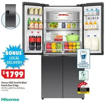 Harvey Norman Hisense 483L PureFlat Black French-Door Fridge offer