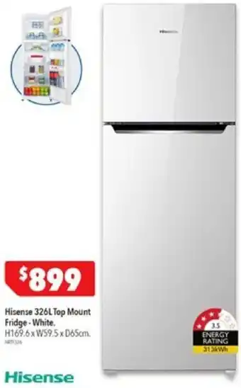 Harvey Norman Hisense 326L Top Mount Fridge-White offer