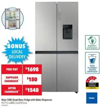 Harvey Norman Haier 508L Quad-Door Fridge with Water Dispenser offer