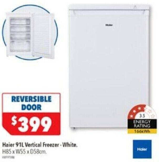 Haier 91L Vertical Freezer White offer at Harvey Norman