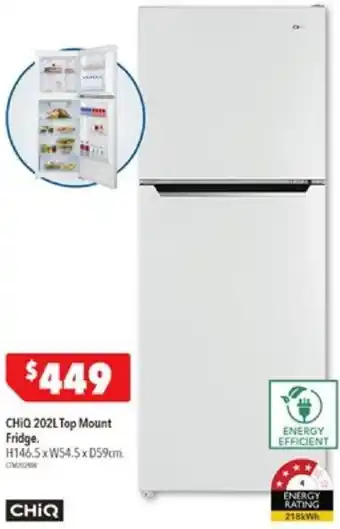 Harvey Norman CHiQ 202L Top Mount Fridge offer