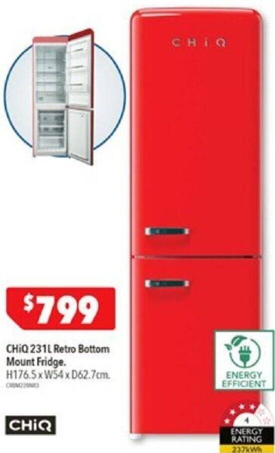 CHiQ 231L Retro Bottom Mount Fridge offer at Harvey Norman