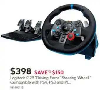 Harvey Norman Logitech G29 'Driving Force' Steering Wheel. Compatible with PS4, PS3 and PC offer