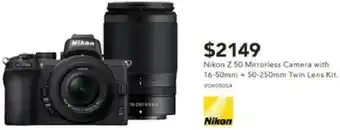 Harvey Norman Nikon Z 50 Mirrorless Camera with 16-50mm + 50-250mm Twin Lens Kit offer