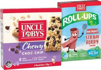 IGA Uncle tobys muesli bars or roll-ups 6 pack selected varieties offer