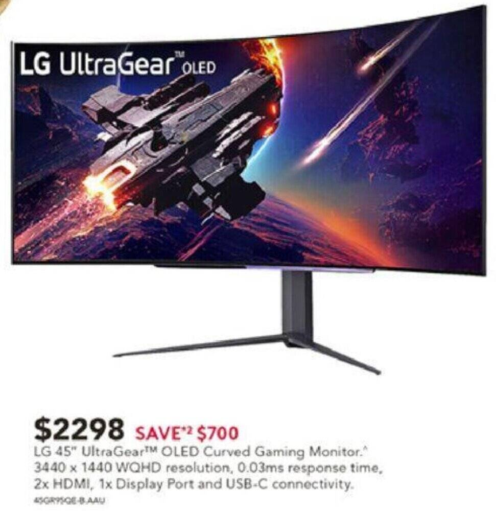 LG 45" UltraGear OLED Curved Gaming Monitor offer at Harvey Norman